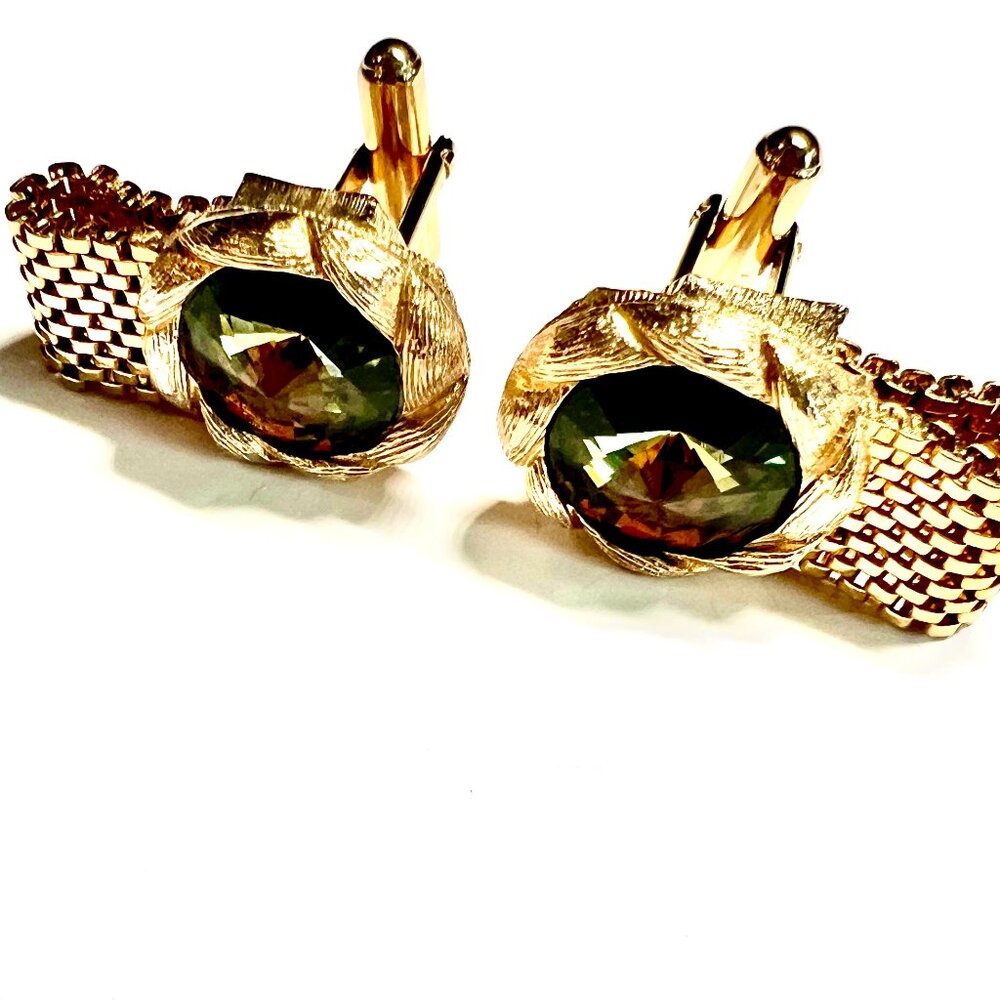 GOLD-TONE JEWELED CUFFLINKS